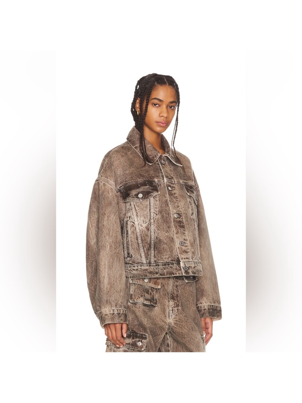 GRLFRND Oversized Washed Brown Denim Jacket
